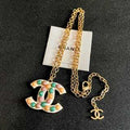 Chanel Colorful Gemstone CC Pendant Necklace – Elegant Luxury Fashion Jewelry