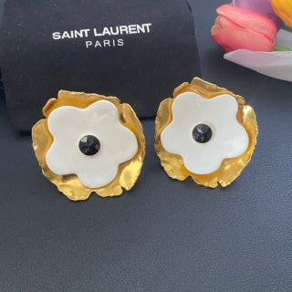 YSL Ivory Blossom Gold Petal Clip-On Earrings