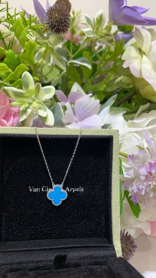 Van Cleef & Arpels Turquoise Four-Leaf Clover Necklace in White Gold