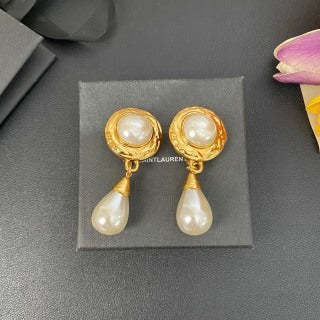 YSL Pearl Halo Teardrop Clip-On Earrings