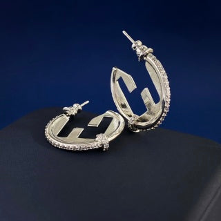 FENDI FF Crescent Hoop Stud Earrings