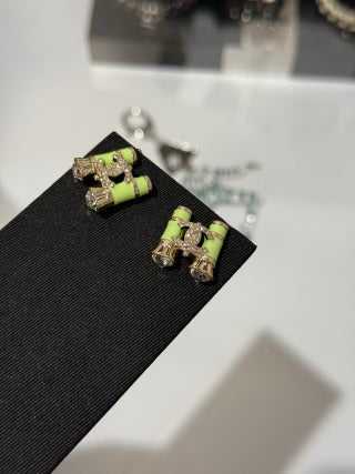 CHANEL Bamboo Garden CC Stud Earrings