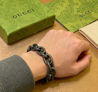Gucci Blackened Interlocking Link Chain Bracelet