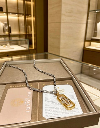 Bvlgari Silver Geometric Pendant Necklace – Elegant Luxury Jewelry